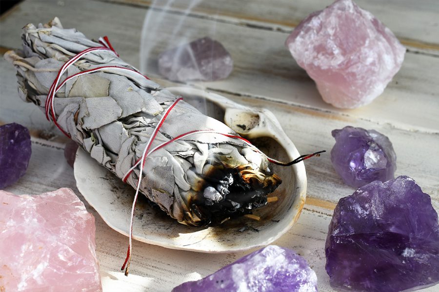 incense burning with crystals