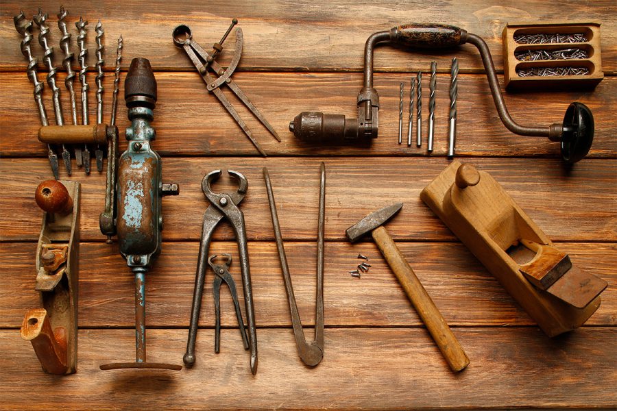 vintage tools laid out